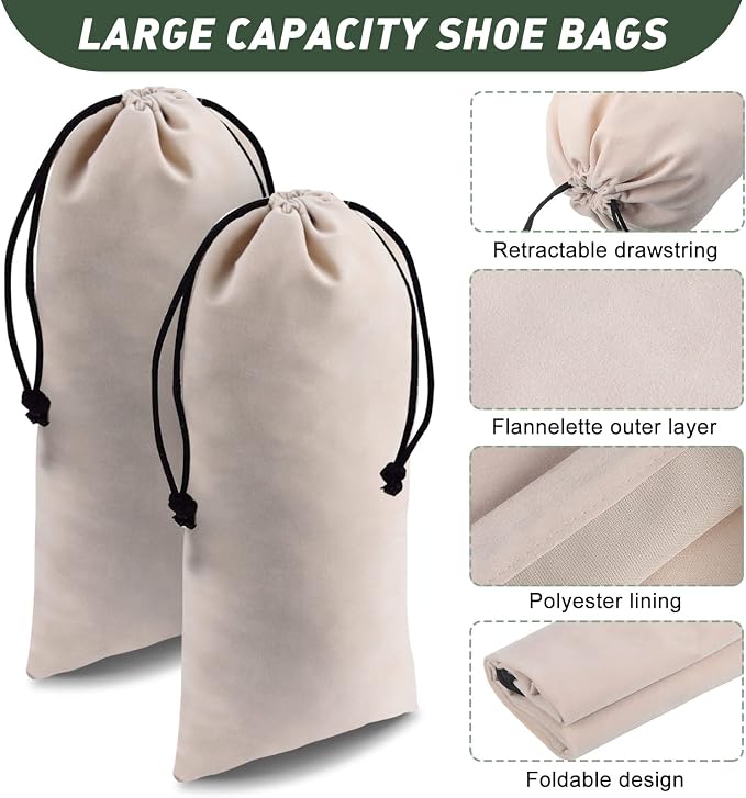 Kenning 12 Pcs 8 x 17 Inches Single Shoe Bags for Travel Breathable Washable Flannel Shoe Pouch with Drawstring for Travel Home Luggage - Image 3