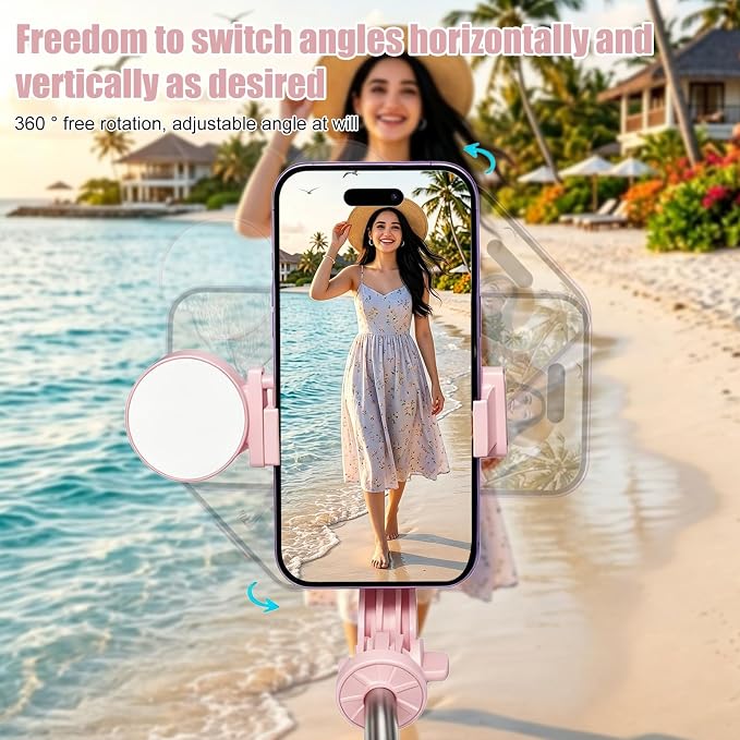 Selfie Stick with Rechargable Remote & Light (1PC), Tripod for iPhone, Cell Phone Stand for Video Recording, Portable Travel Essentials Smartphone Mount Holder, Extendable Vlogging Filming Accessories - Image 3