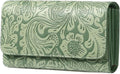 GOIACII Leather Wallets for Women RFID Blocking Western Clutch Green | Embossed Design, Trifold, Large Billfolds, Vintage Flower, Ladies Purses with Zipper Coin Pocket by GOIACII