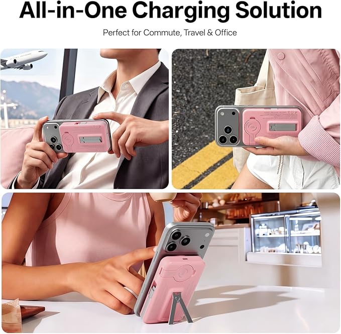 Q Magnetic Wireless Portable Charger 10,000mAh, Travel Essentials Power Bank with Built-in Cables & Foldable Stand, External Battery Pack Compatible with iPhone 17/16/15/14/13/12, Apple Watch - Image 4