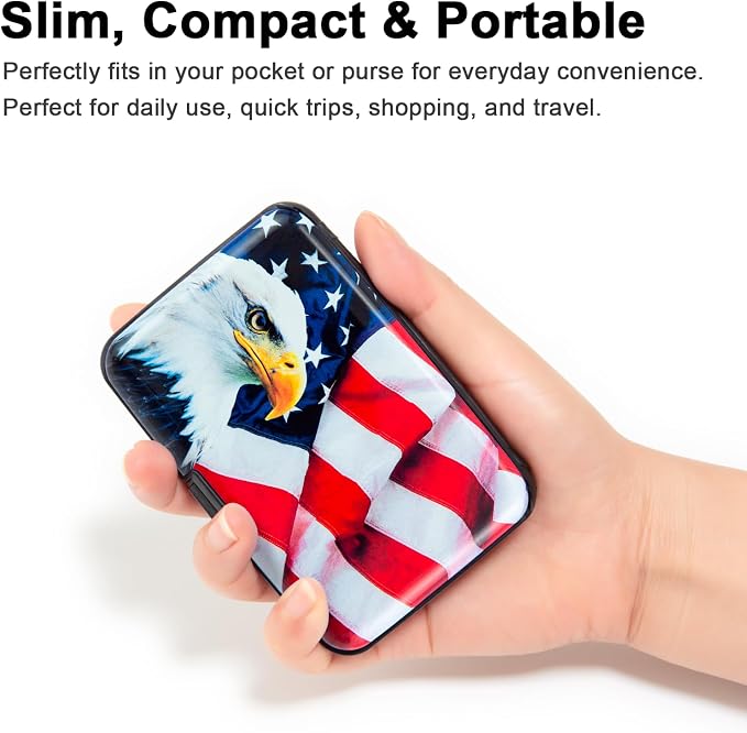 Credit Card Holder, RFID Blocking Small Metal Credit Cards Holder Wallet for Women Men Business Aluminum Protector Sleeves Slim Case (Bald Eagle on American Flag) - Image 2