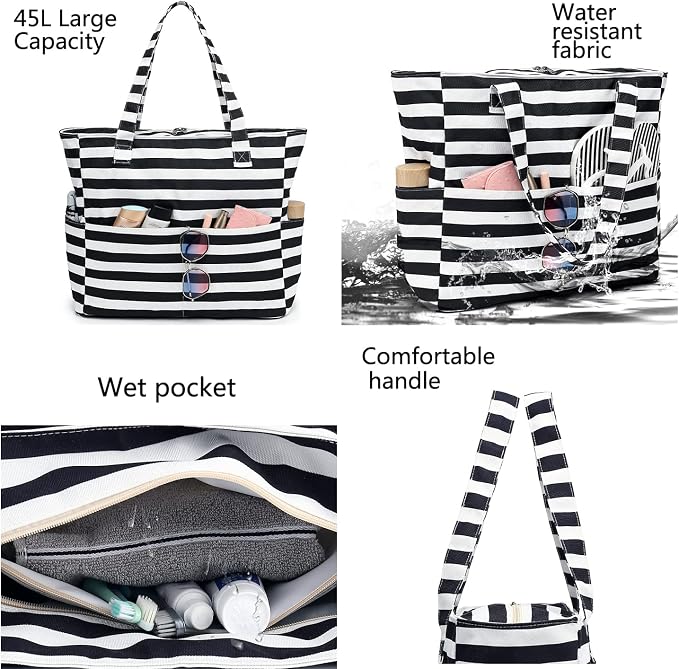 LEDAOU Beach Bag Waterproof Sandproof Women Beach Tote Pool Bag with Zipper for Swim Gym Grocery Travel with Wet Pocket | Sandproof - Image 6