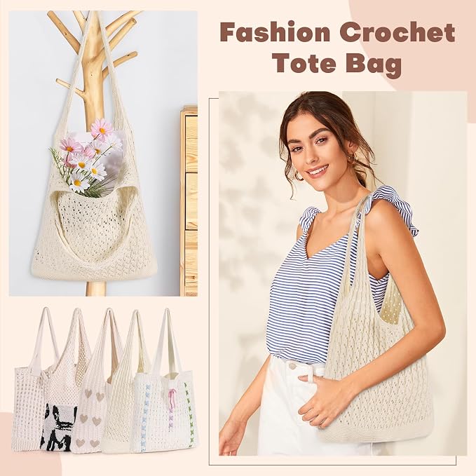 Sightor Crochet Tote Bag, Mesh Beach Bag Knit Summer Hobo Bag for Women | Beach Tote bag Vacation Outfits Aesthetic Boho Bag - Image 5