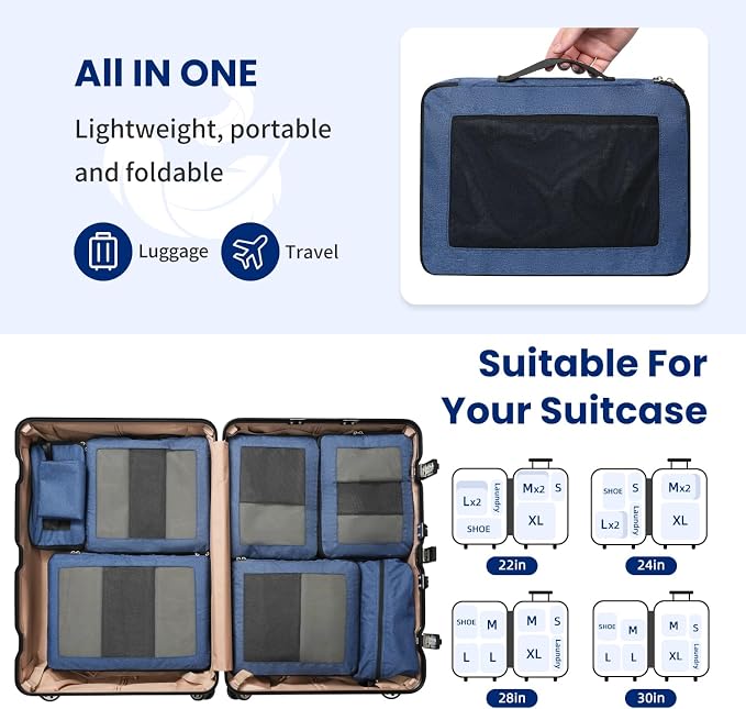 Compression Packing Cubes for Travel, Lightweight Vacation Travel Essentials, Travel Accessories for Suitcase Organizer Bags Set, Durable Luggage Organizer - Image 7
