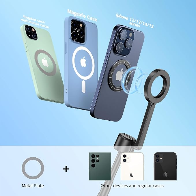 Magnetic Phone Tripod for iPhone 64" Selfie Stick | Tripod Stand with Remote and Metal Ring for Cell Phone Video Recording/Photography/Vlogging (Balck) - Image 5