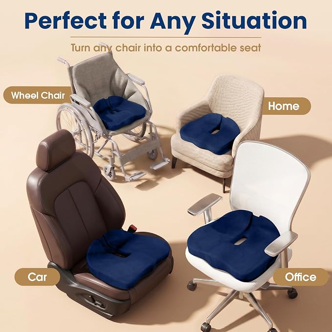 Memory Foam Seat Cushion for Office Chair & Car Seat, Blue | for Office Chair, Car Seat, Relieving Pressure Tailbone Sciatica Back Pain for Long Sitting Office Workers, Car Drivers - Image 7