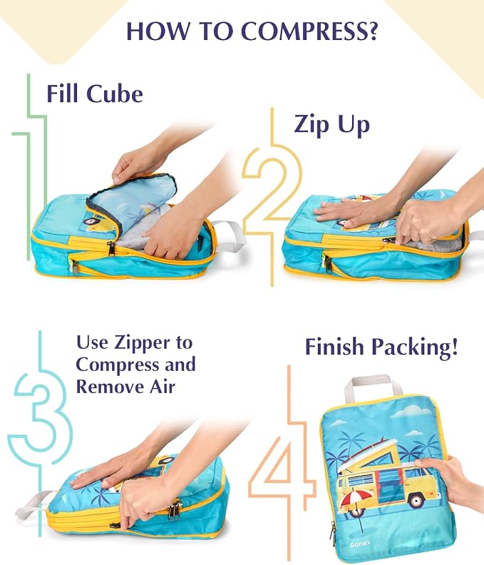 Gonex 10-Piece Compression Packing Cubes with Travel Organizer Set | Unique Printed Design, Ripstop Fabric, Double-Zip Compression, Shoe Bag, Laundry Bag, Accessories Bag - Image 8