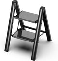 2 Step Ladder, Foldable Aluminum Step Stool with Anti-Slip Pedal | Lightweight yet Sturdy, Portable, Non Slip Feet, 300Lbs Capacity, Elegant Look, for Kitchen, Closet, Pantry, Black by GameGem