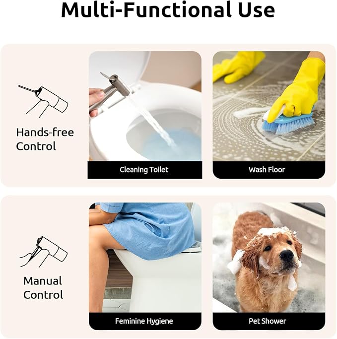 Arofa Hands-Free Bidet Sprayer, Dual Control Mode Bidet Attachment | Adjustabel Water Pressure, Hands-Free Operation, Leak-Free Hose, Fits Two-Piece Toilets, Feminine/Baby/Pet Wash, Easy Install - Image 4