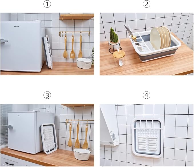 THANSTAR Collapsible Dish Drainer Portable Dinnerware Drainer Organizer for Kitchen RV Campers Travel Trailer Space Saving Kitchen Storage Tray - Image 4