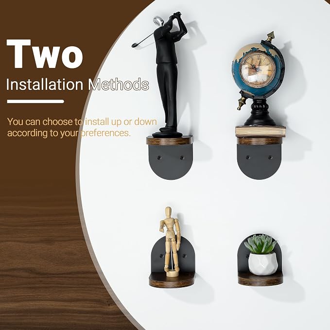 SAYAYO Small Floating Shelves for Wall Storage, 4 x 4 Inch Mini Shelf | Wall Shelves for Bedroom Decor, Display Wood Shelf Organizer with Black Base for Living Room, Office, Balcony, 4 PCS - Image 4