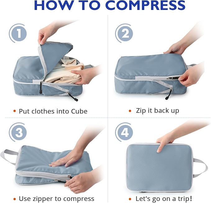Compression Packing Cubes, 10 Set Packing Cubes for Travel Compression, Lightweight Compressible Package Organizer for Carry On and Suitcases, LakeBlue and Grey - Image 7