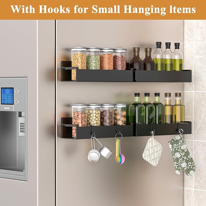 HuggieGems 4 Pack Magnetic Spice Rack Organizer for Refrigerator and Oven, Matt Black Fridge Organizers and Storage for Kitchen - Image 2