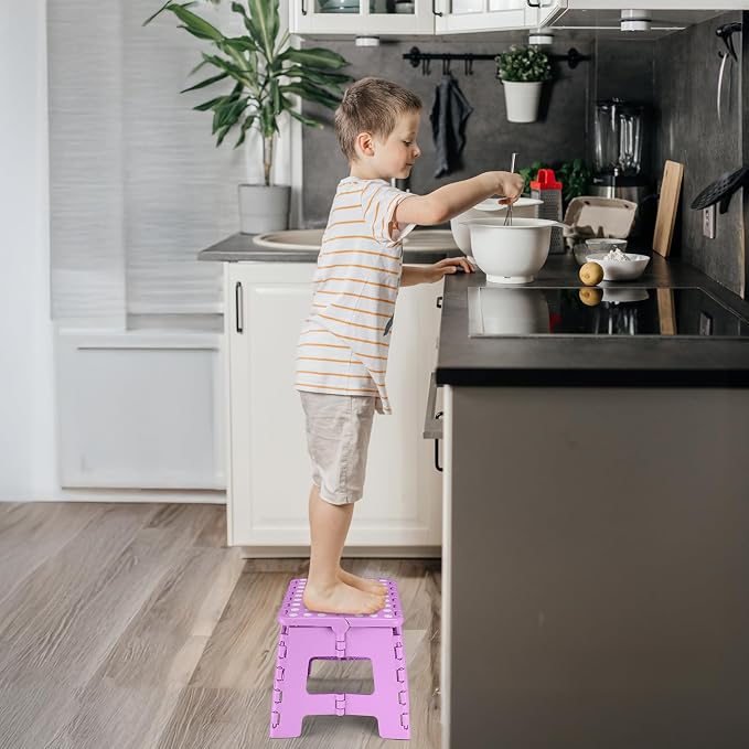 Delxo 9 Inch Kids Step Stool,300 Lbs Folding Step Stool for Toddler Purple | Foldable Step Stool,Non-Slip Foot Stools with Handle, Lightweight Collapsible Stool for Kitchen,Bathroom,Bedroom,Garden - Image 9