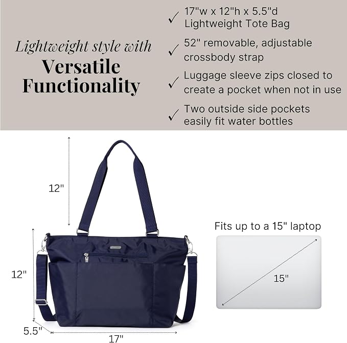 Baggallini Essential Laptop Tote - Work Tote Bag with Laptop Sleeve - Lightweight Travel Crossbody Shoulder Bag for Women - Image 5