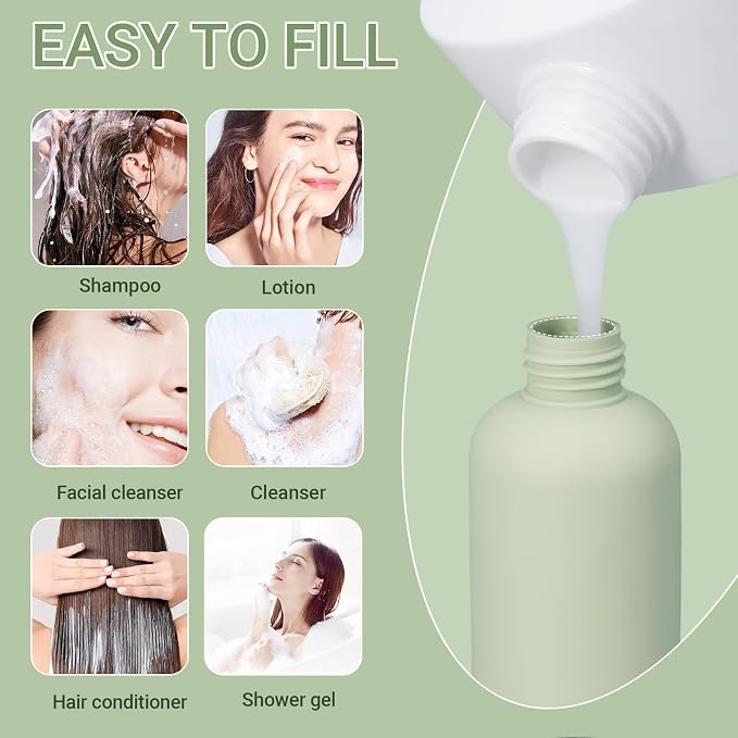 6.8oz Travel Bottles for Toiletries, Empty Plastic Squeeze Bottles with Flip Cap, Lotion Container for Toiletries Travel Size Shampoo and Conditioner (3 pack Green) - Image 2