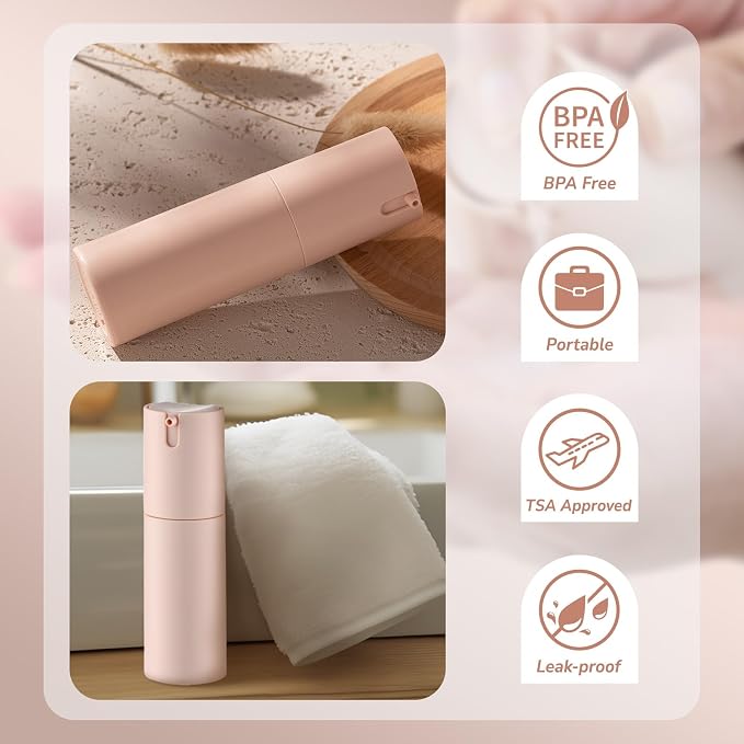 Airless Pump Bottles Travel: Lotion Dispenser for Small Size - Empty Shampoo Containers - Mini Vacuum Jar for Cream - 1 oz Plastic Pink | Plastic lotion dispenser, for face cream moisturizer, small skincare, shampoo soap, empty toiletry, cosmetic, leak... - Image 4