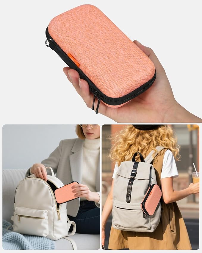 Small Carrying Case, Travel Case, Electronic Accessories Organizer | for Sandisk, Samsung SSD, Earbuds, Cable, Hard Disk, MP3 Player，Portable Storage Pouch Bag , Shockproof,Light-Orange - Image 7