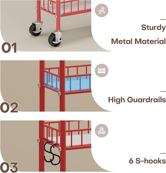 Slim Rolling Storage Cart 6 Tier, Metal Kitchen Rolling Utility Cart with Lockable Wheels for Kitchen, Bathroom, Office, Laundry Room, Small Narrow Spaces (Red 6 Inches) - Image 6