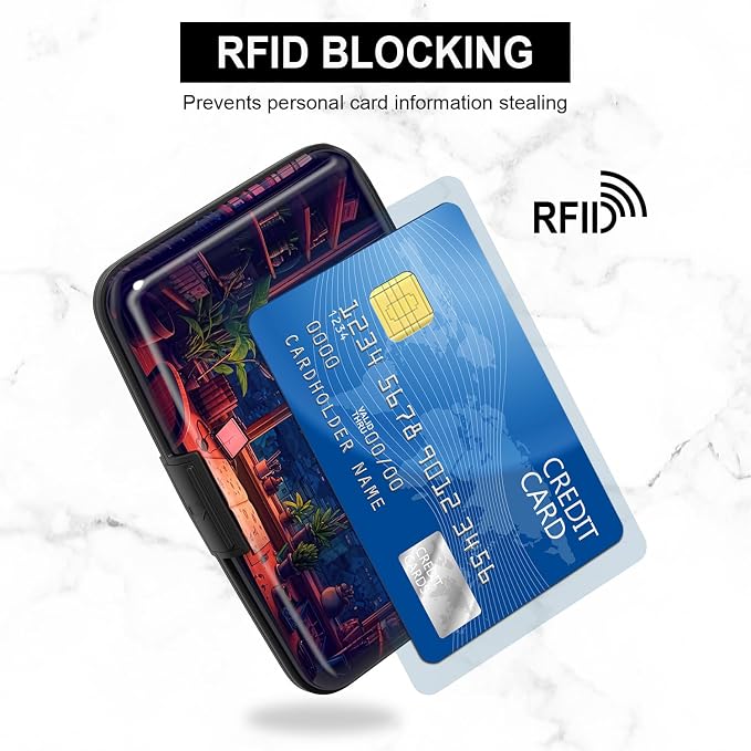 Credit Card Holder, Mini Aluminum Card Wallet RFID Blocking Slim Metal Hard Card Case for Women Men, Window View - Image 3