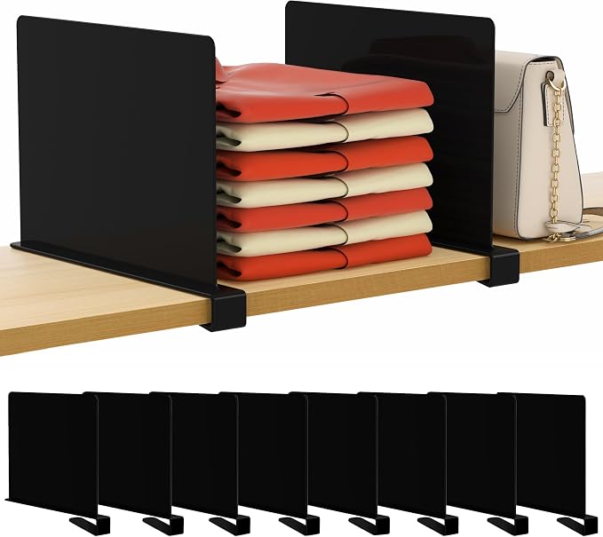 HBlife 8 Pack Black Shelf Dividers, Vertical Purse Organizer for Closet Perfect for Sweater, Shirts, Handbags in Bedroom and Kitchen, Adjustable Acrylic Bookshelf for Organization by HBlife
