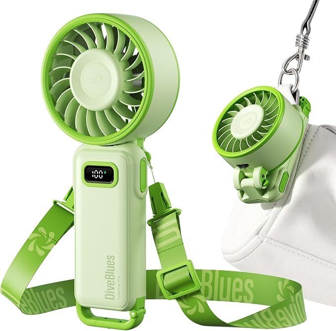 Diveblues Portable Turbo Fan, 100 Speed Handheld Fan with Strong Airflow, Foldable 4 in 1 Personal Fan for Neck, Desk & Travel, USB-C Rechargeable, Lightweight for Summer, Concerts & Outdoor Use by Diveblues