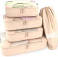 Shacke 5 Set Packing Cubes for Travel with Laundry Bag (Cream) | Suitcase Organizer Bags Set: 4 Water-Resistant Luggage Cubes, XL to Small, + Laundry Bag for Carry-On or Checked by Shacke