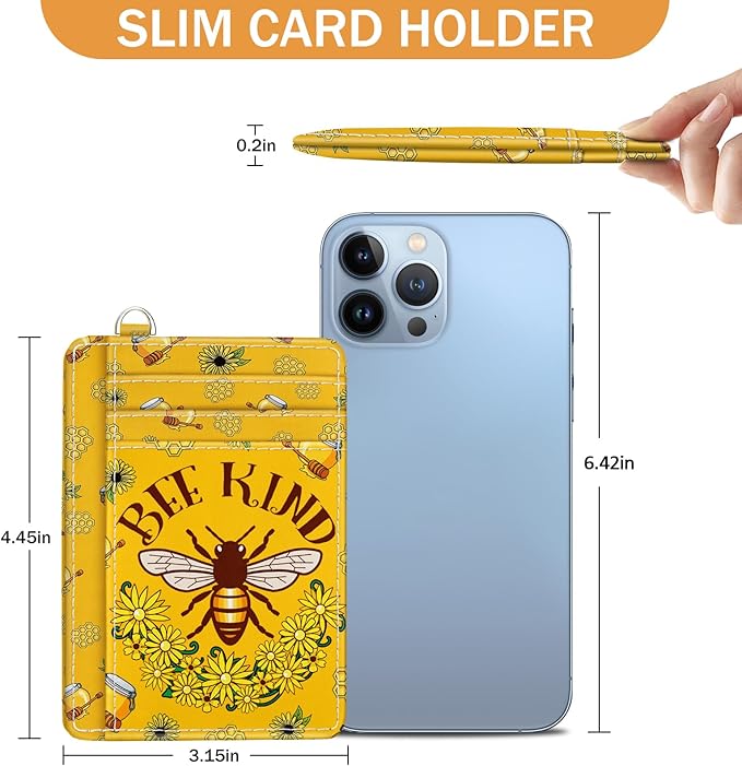 Yonlevres Bee Credit Card Holder Slim RFID Wallet Women Small Travel Cute | Front Pocket, Handy, RFID Blocking, Woman Girls Ladies Gifts, D-ring for Keychain,Thin Mini Card Case, ID Window, PU Leather - Image 6