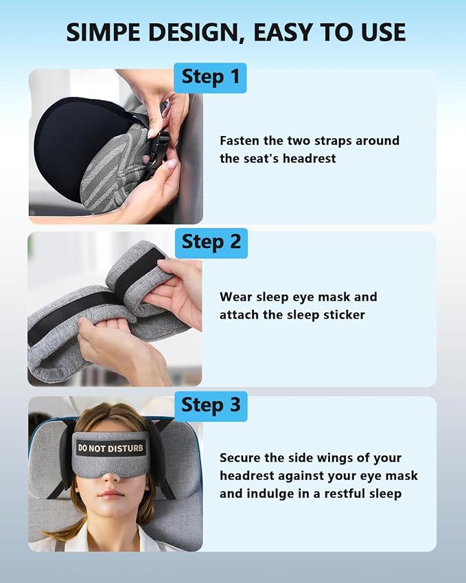 Travel Pillows for Airplanes, Airplane Head Strap with Eye Mask for Long Flight Sleeping Travel, 360° Support Neck Pillow for Plane Car Road Trips Seat Sleep, No Head Waving (White) - Image 5