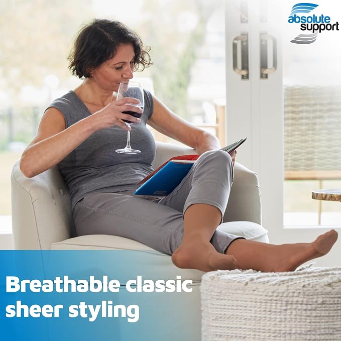 ABSOLUTE SUPPORT Sheer Knee High Compression Socks 8-15mmHg | Made in USA, Graduated Medical Compression, Circulation & Varicose Veins, Edema, Swelling, Lymphedema, Travel Ready, A107 - Image 6