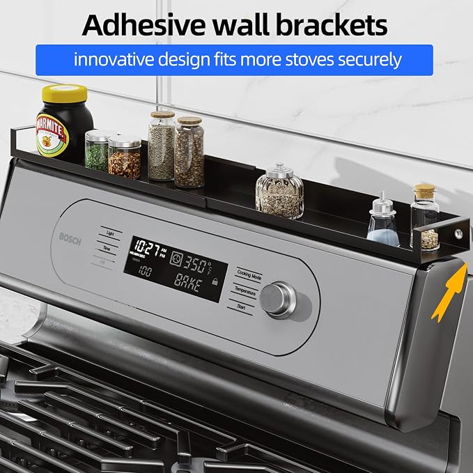 SZJHXIN 4X Strong Magnetic Stove Top Shelf, Adjustable 15-30 Inches | Fits Various Stove Lengths, Kitchen Organizer, Holds Spices, Condiments and BBQ Sauces (Matte Black) - Image 4