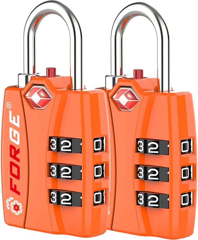 Forge Open Alert TSA Approved Luggage Locks - 3 Digit Combination, Easy Read Dials, Zinc Alloy Body - Ideal Travel Lock for Luggage, Suitcases, Bags & Toolboxes (Orange 2 Locks) by Forge