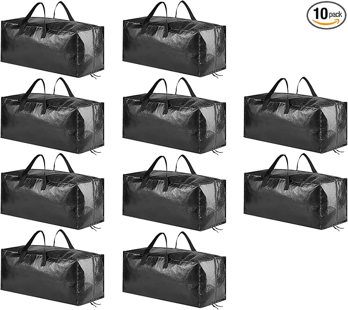 SpaceAid Heavy Duty Moving Bags, Extra Large Storage Totes W/Backpack Straps Strong Handles & Zippers, Alternative to Moving Boxes, Packing & Moving Supplies, Black (10 Pack) by SpaceAid