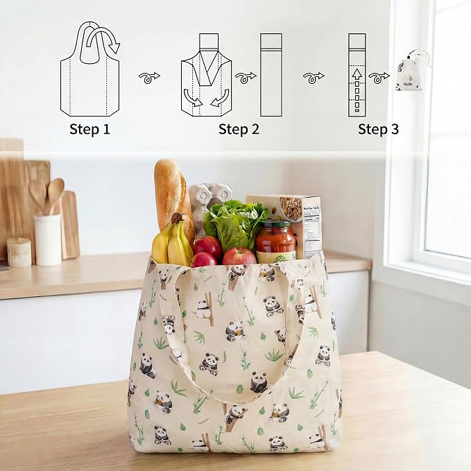 Stelle Lightweight Reusable Grocery Bag with Handles Ripstop Nylon Foldable Tote Shopping Bags for Travel and Groceries - Image 6