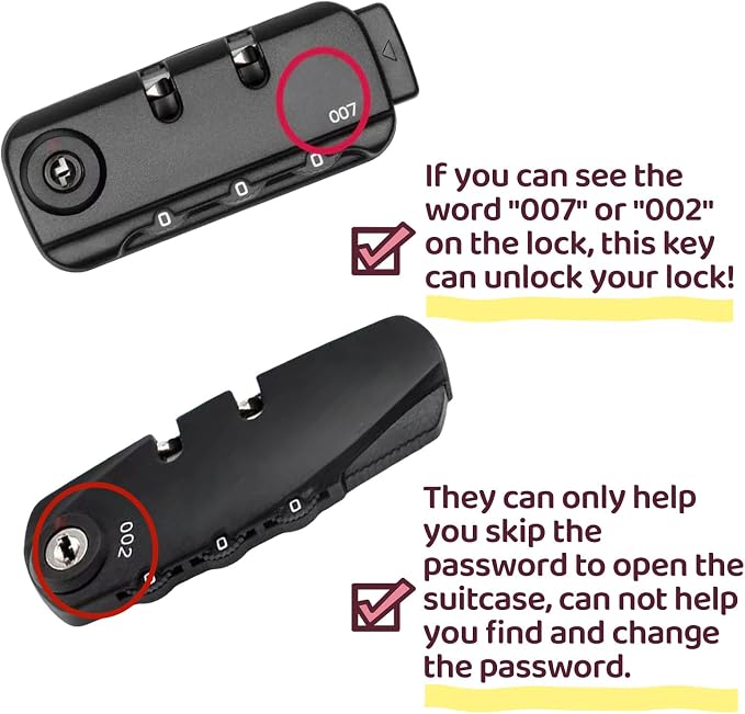 2PCS Master Luggage Keys 007 002 Universal Luggage Bag Suitcase for Forgotten Password Code Combinations of Luggage Locks (2pcs 007+002 Key) - Image 5