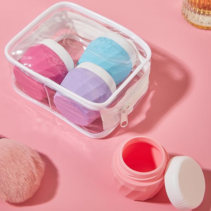 Travel Containers for Toiletries, Premium Silicone Cosmetic Cream Jars, TSA Approved Leak-Proof Refillable Travel Size Toiletries with Clear Bag for Cosmetic Face Body Cream (Vibrant, 1OZ) - Image 4