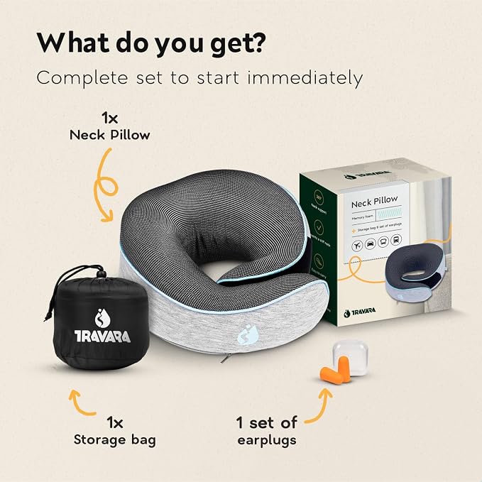 Neck Pillow Airplane - Travel Pillow - Comfortable and Ergonomic Memory Foam - Airplane Pillow with 360° Head & Neck Support - Grey - Image 8