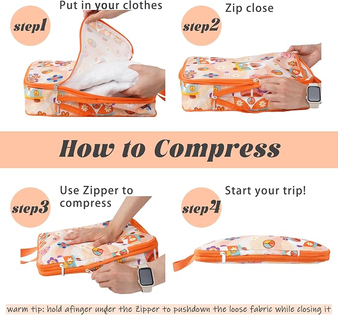 8 Pcs Compression Packing Cubes Travel for Suitcases, Waterproof Luggage Organizer Washable Storage Bags Set for Backpack Travel- Packaging Cubes for Carry-Ons and Storage - Image 2