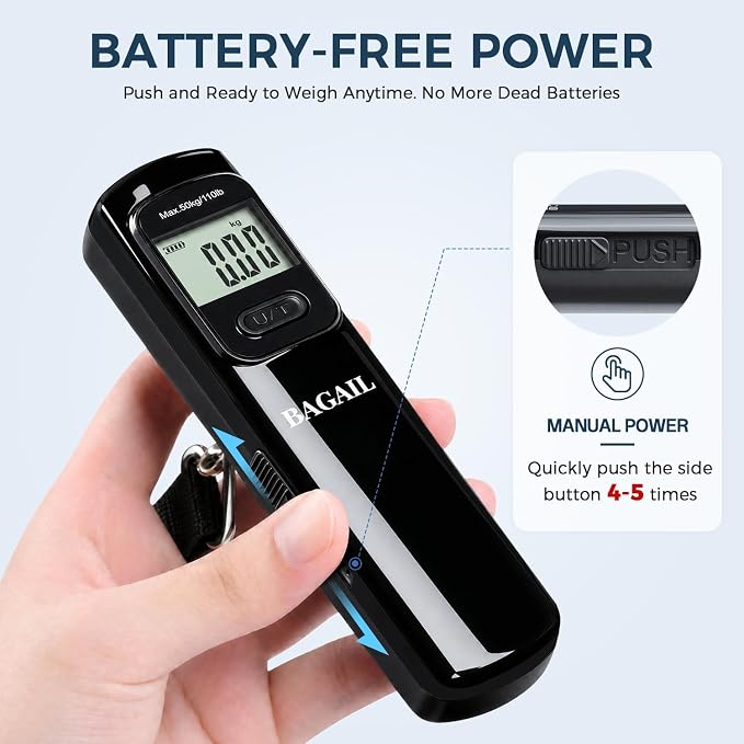 BAGAIL Digital Luggage Scale, 110lbs Hanging Baggage Scale with Backlit LCD Display, Portable Suitcase Weighing Scale, Travel Luggage Weight Scale with Hook, Strong Straps for Travelers - Image 3