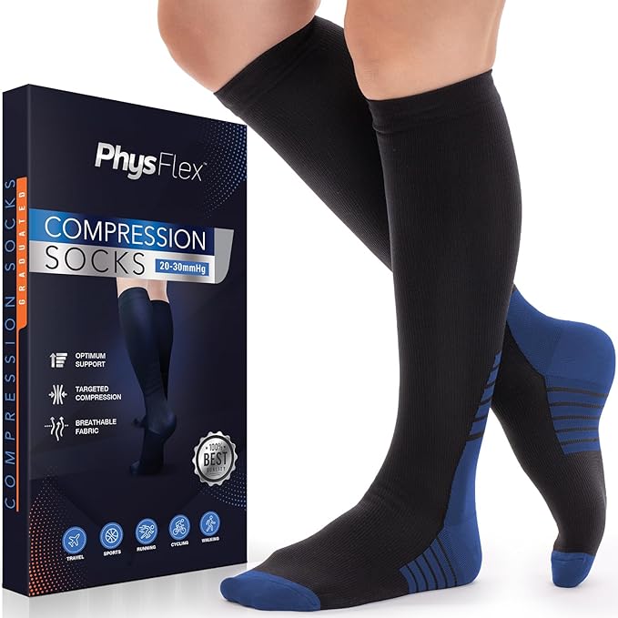 Compression Socks for Women & Men 20-30 mmHg – Circulation Support for Nurses, Travel, Flight, Running & Everyday Wear by PhysFlex