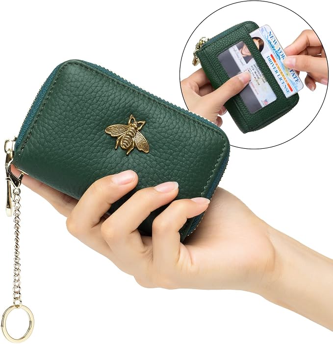 imeetu RFID Credit Card Holder, Small Card Wallet Women, Leather Card Case | Genuine Leather Women's Card & id Cases, Change Coin Purse with Zipper Keychain id Window, 20 Colors & 3 Styles, Daily, Gifts - Image 8