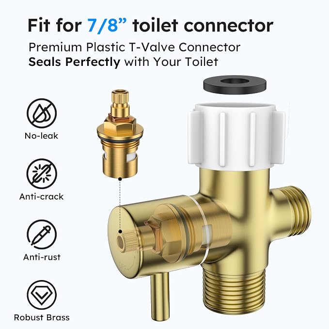 Arofa Handheld Bidet Sprayer, Bidet Attachment for Toilet, Brushed Gold | Adjustabel Water Pressure, Leak-Free Hose, Fits Two-Piece Toilets, Feminine/Baby/Pet Wash, Cloth Diaper Rinse, Easy Install - Image 5