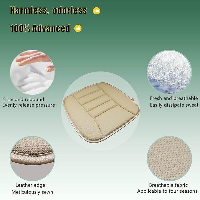 Car Seat Cushion Pad for Home Use Car Driver Seat Office Chair Memory Foam Seat Cushion(Khaki) - Image 3