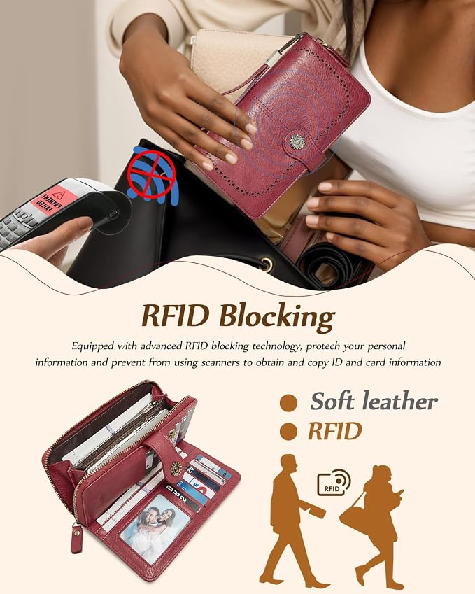 TFKGS Wallet for Women RFID Blocking Leather Large Capacity Card Holder Ladies Phone Clutch Travel Long Purse Wristlet | RFID Blocking - Image 5