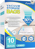80% Space Saver Vacuum Storage Bags with Hand Pump, 10 Jumbo | Plastic Packaging Bags, Vacuum Seal Bags for Clothing, Travel Lugggage, Blankets, Comforters by Fygrip