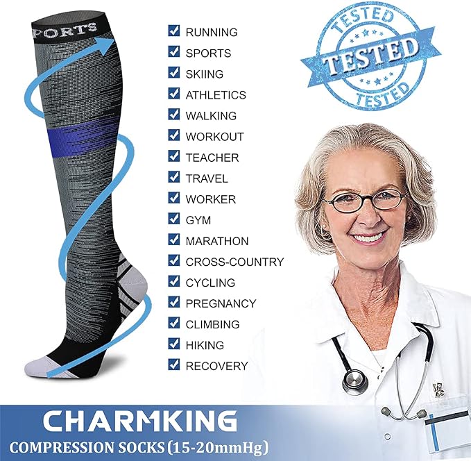 CHARMKING Compression Socks for Women & Men Circulation (3 Pairs) 15-20 mmHg is Best Support for Athletic Running Cycling - Image 6