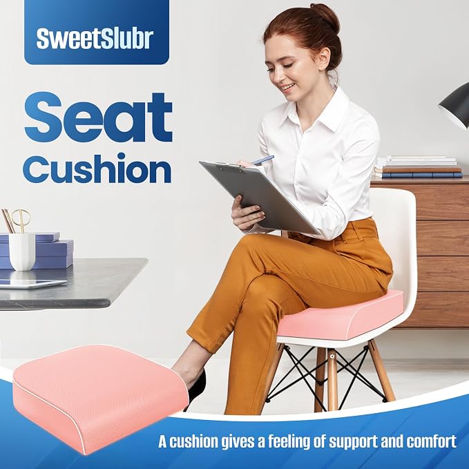 SweetSlubr Seat Cushion, Chair Pad, Memory Foam Tailbone Pain Relief | Office Chair Cushion for Tailbone Pain Relief, Non-Slip Cover, Soft Support for Office Chair, Car Seat,2X-Large/Pink - Image 3