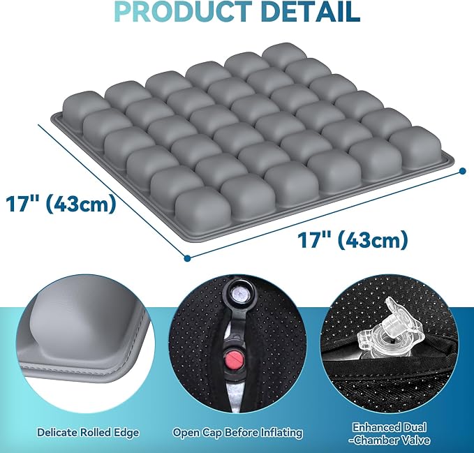 Airplane Seat Cushion for Long Flights, Inflatable Travel Seat Cushion with Built-in Pump, 36 Air Cell Portable Seat Pad, Foldable Non-Slip Cushion for Plane, Office Chair, Car, Stadium (Grey) - Image 6