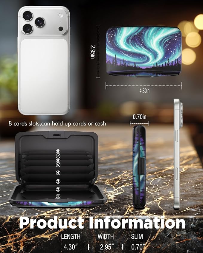 Maicican RFID Blocking Aluminum Credit Card Holder | Slim Metal Wallet for Women & Men, Business Card Case for Travel, Fits Front Pocket, Card holder wallet - Aurora - Image 6
