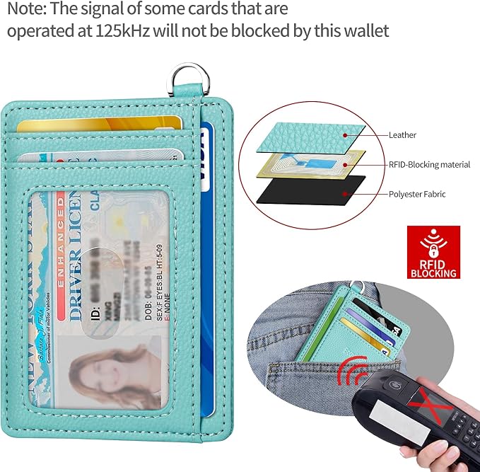 Slim Minimalist Front Pocket Wallet & Wristlet Keychain Lanyard Bundle - RFID Blocking Card Holder with Detachable D-Shackle & Key Holder with 2 Keyrings - Image 5